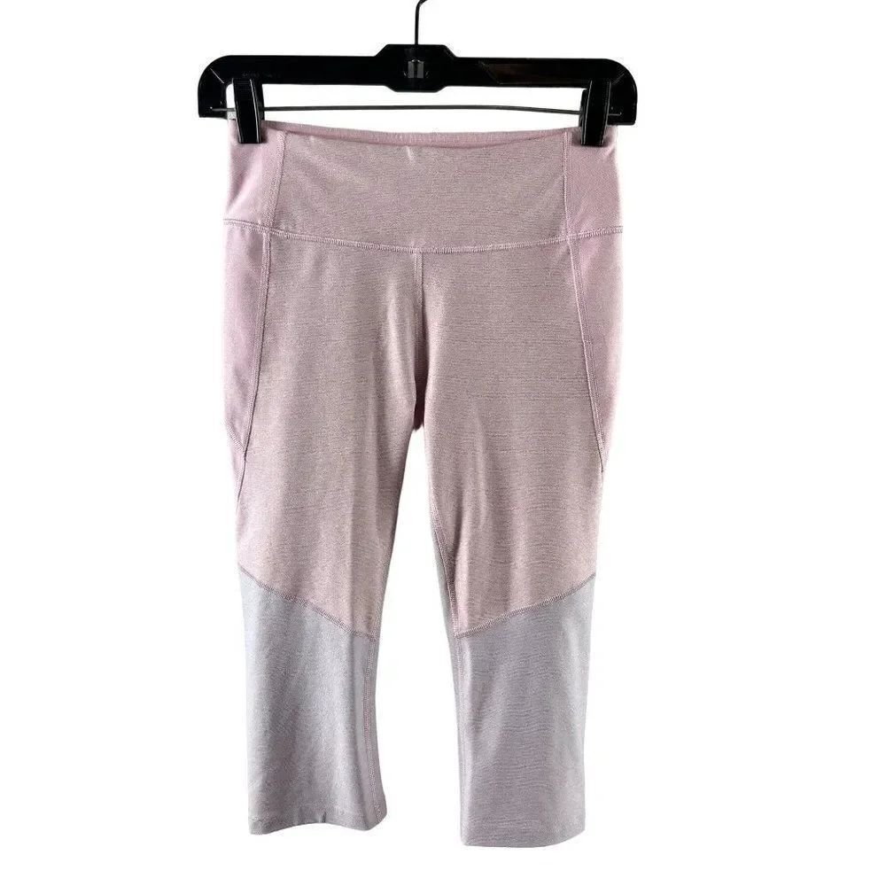Outdoor Voices Colorblock Mid-Rise Cropped Leggings Small Pink Lavender Athletic
